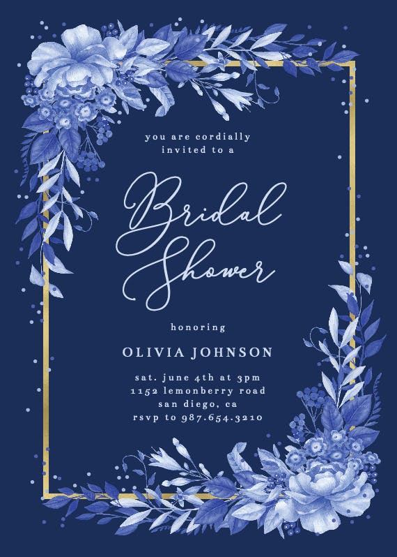 Surreal indigo bouquet -  invitación para bridal shower