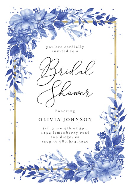 Surreal Indigo Bouquet - Bridal Shower Invitation