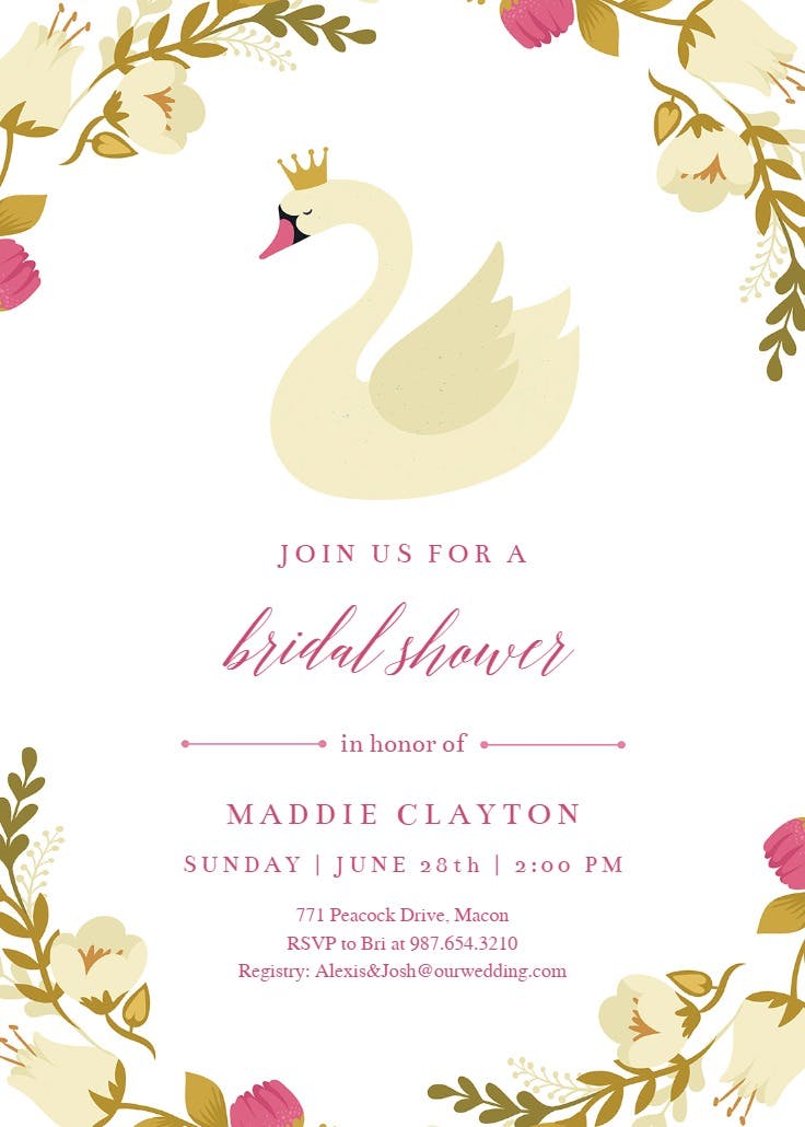 Swan - invitación para bridal shower