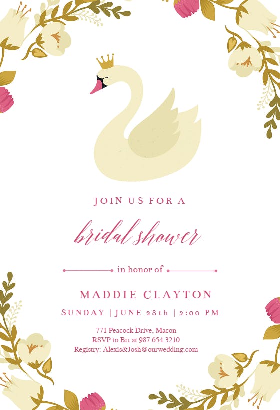 Swan -  invitación para bridal shower