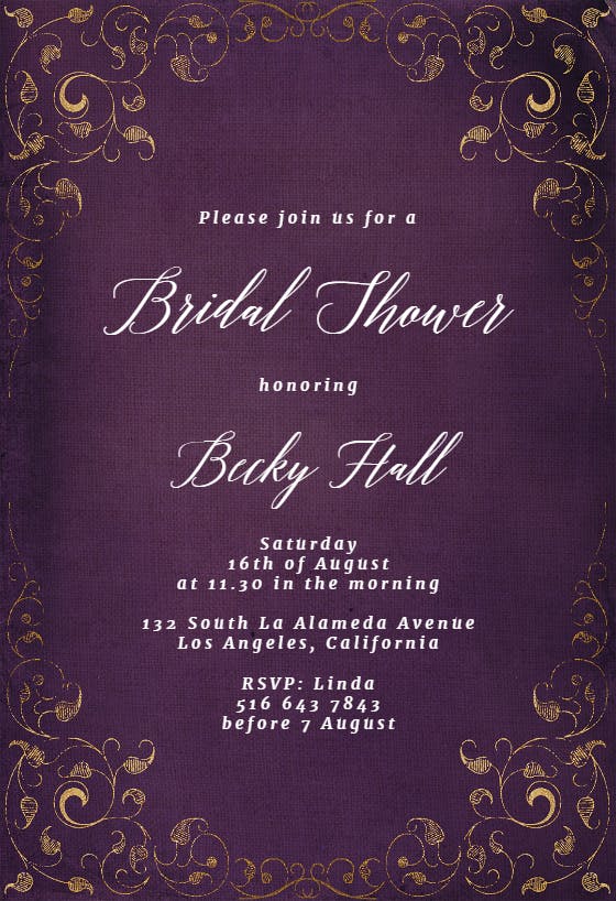 Swirls and frames purple - bridal shower invitation