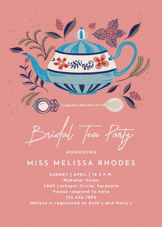 Tasteful teapots -  invitación para bridal shower
