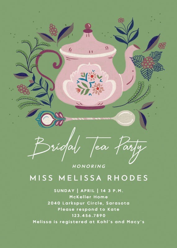 Tasteful teapots - invitación para bridal shower