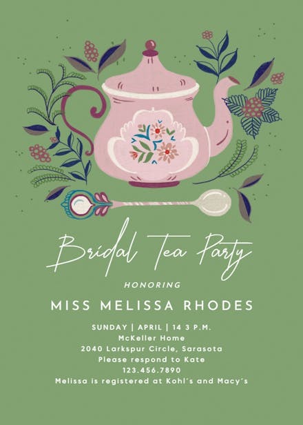 Tasteful teapots - bridal shower invitation