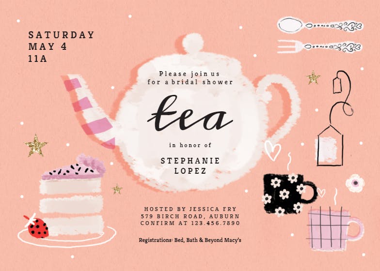 Tea party - invitación para bridal shower