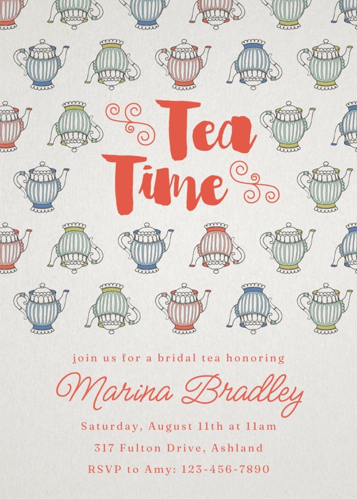 Tea pots - bridal shower invitation