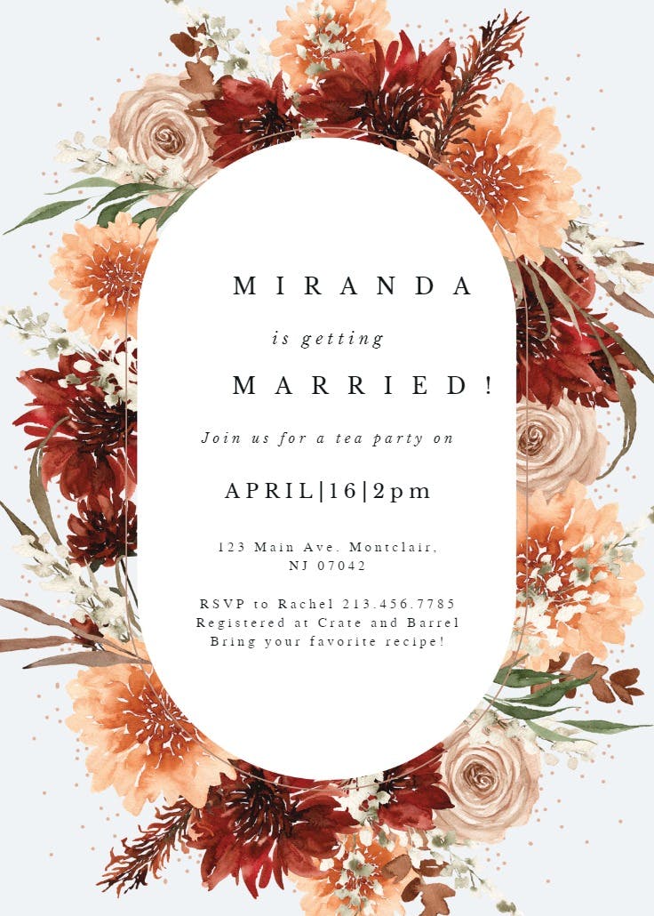 Terracotta round frame - bridal shower invitation