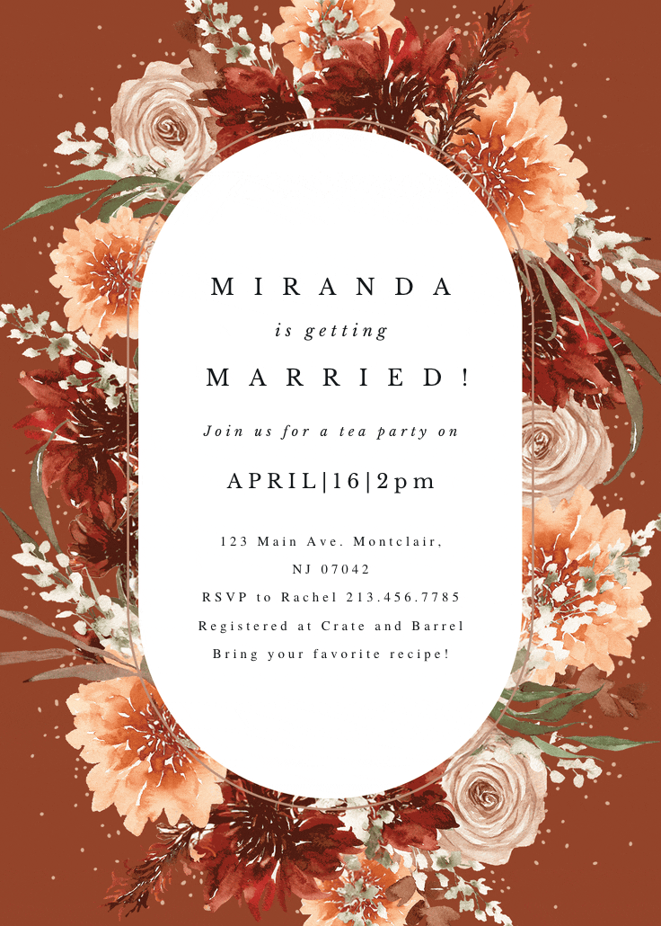 Terracotta round frame - bridal shower invitation