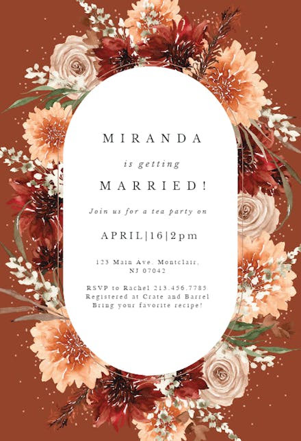 Terracotta round frame - bridal shower invitation