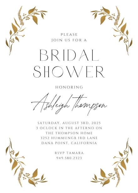 Tiny gold botanical - bridal shower invitation