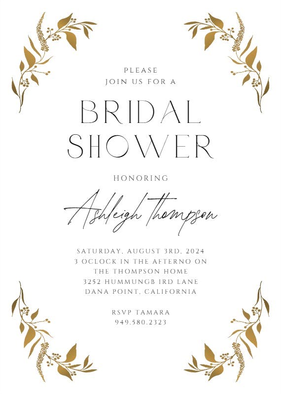 Tiny gold botanical - bridal shower invitation