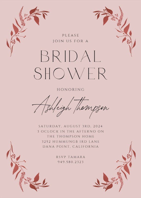 Tiny gold botanical - bridal shower invitation
