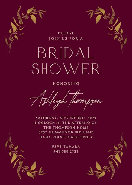 Tiny gold botanical - bridal shower invitation