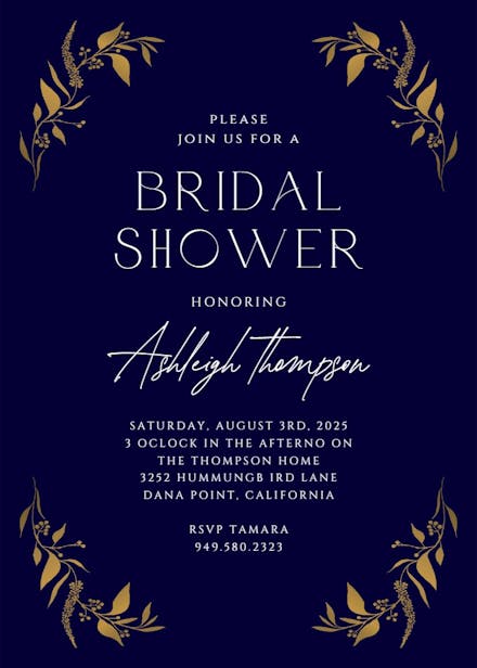 Tiny gold botanical - bridal shower invitation