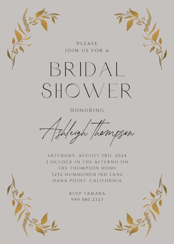 Tiny gold botanical -  invitación para bridal shower