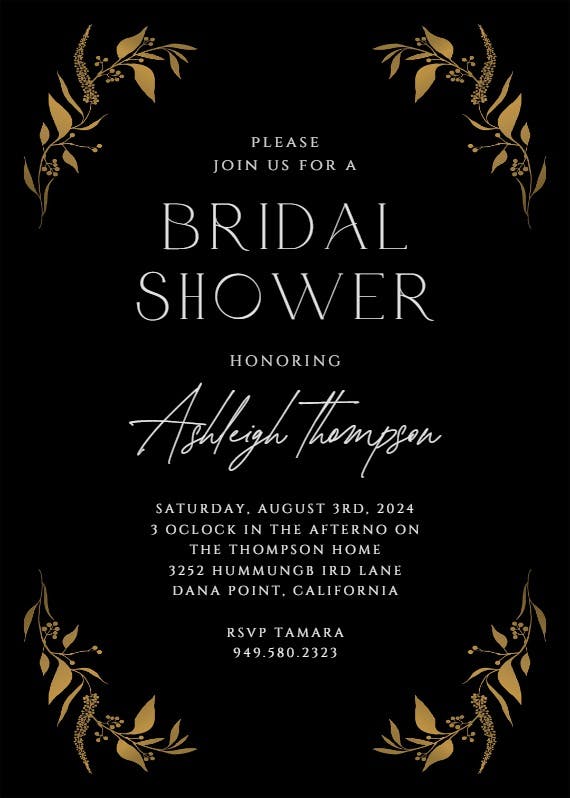Tiny gold botanical -  invitación para bridal shower