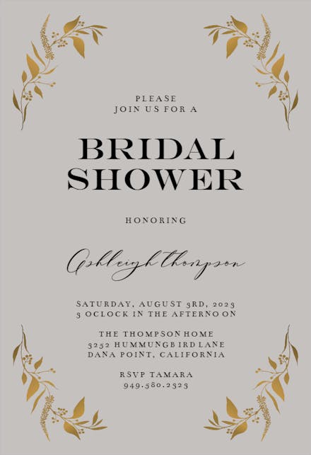 Tiny Gold Botanical - Bridal Shower Invitation Template | Greetings Island