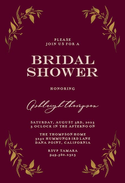 Tiny Gold Botanical - Bridal Shower Invitation Template | Greetings Island