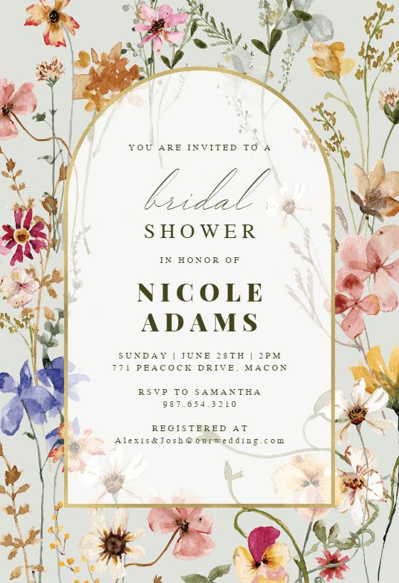 Transparent meadow arch -  invitación para bridal shower