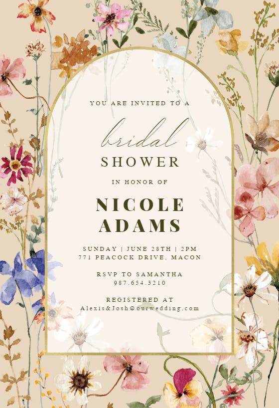 Transparent meadow arch -  invitación para bridal shower