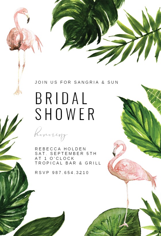 Flamingo bridal shower invitation Tropical Bridal Shower Invitation Summer bridal shower invites Tropical leaves Greenery Hawaiian shower