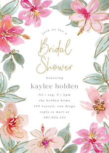 Tropical glitter flowers - bridal shower invitation