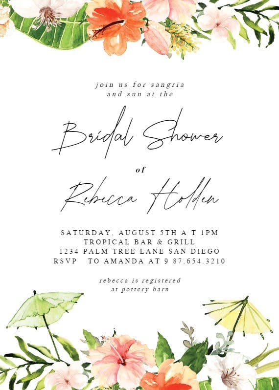 Tropical umbrella - bridal shower invitation
