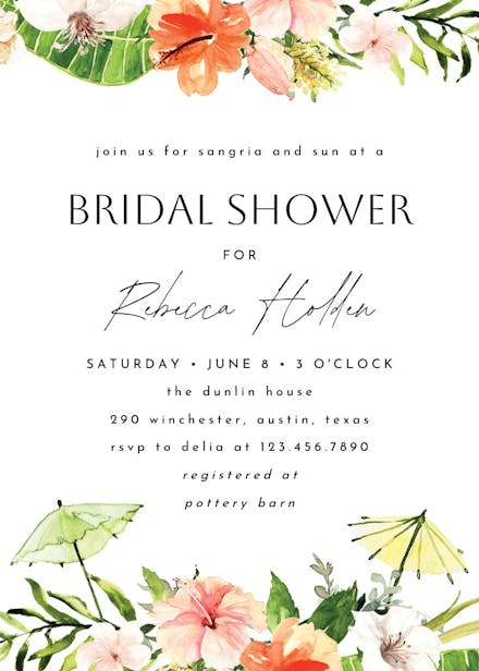 Tropical umbrella - luau party invitation