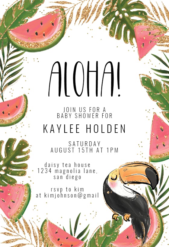 Tucan and watermelon - baby shower invitation