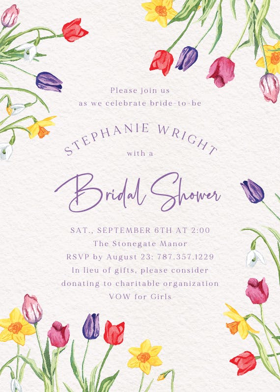 Tulips and daffodils - bridal shower invitation