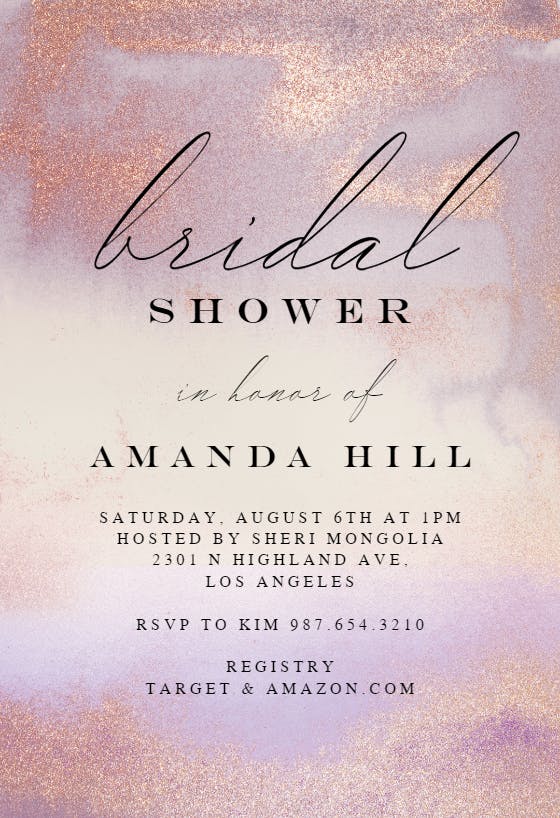 Violet glitter - bridal shower invitation