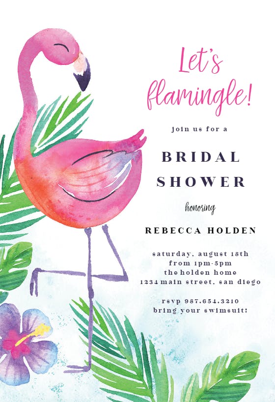 Watercolor flamingo - bridal shower invitation