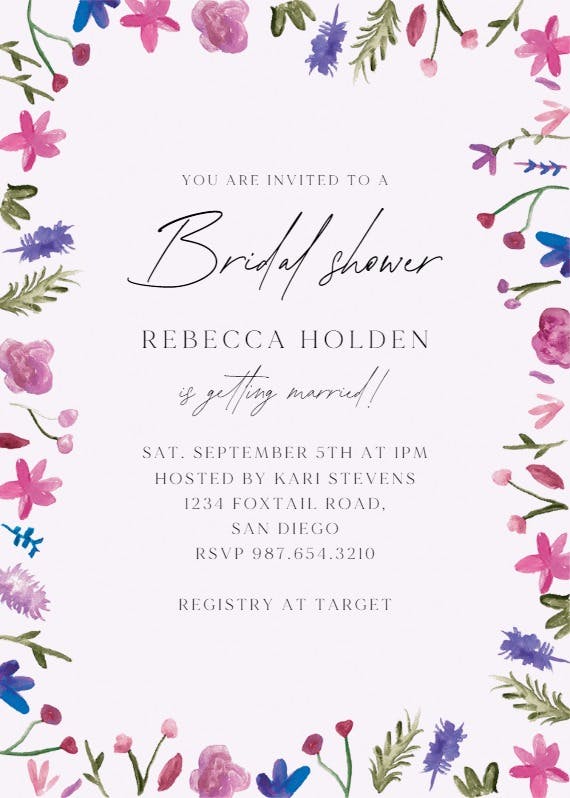 Watercolor flowers -  invitación para bridal shower