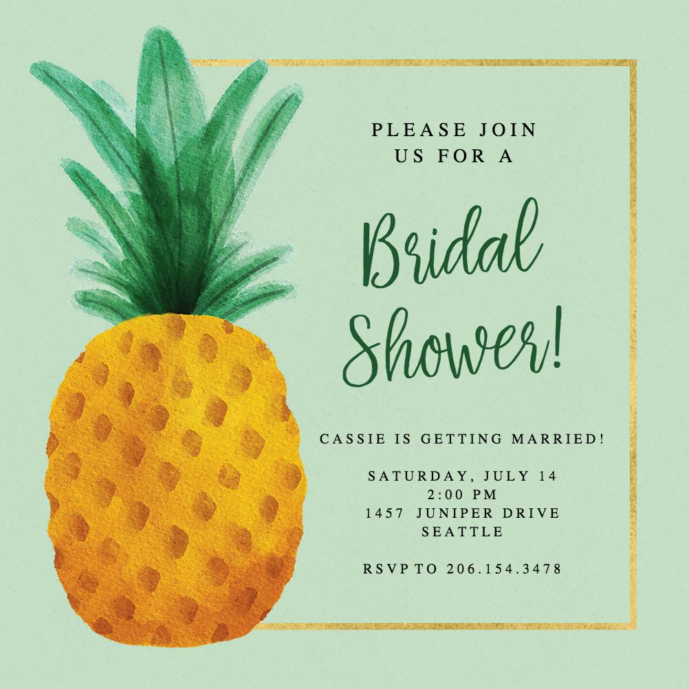 Watercolor pineapple - bridal shower invitation