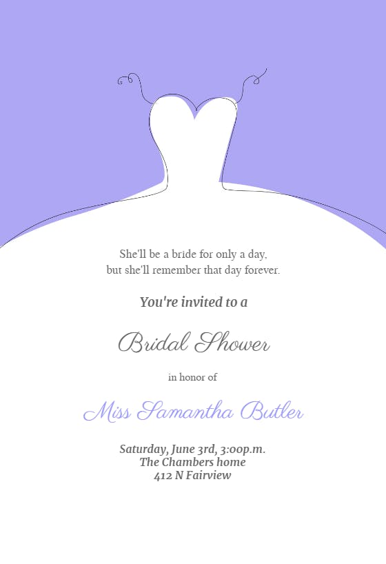 Wedding dress invitation - bridal shower invitation