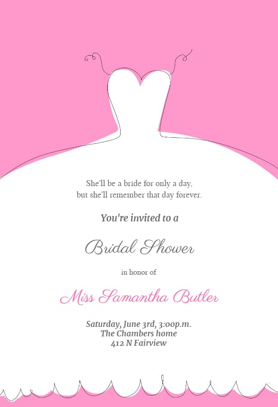 Wedding dress invitation - bridal shower invitation