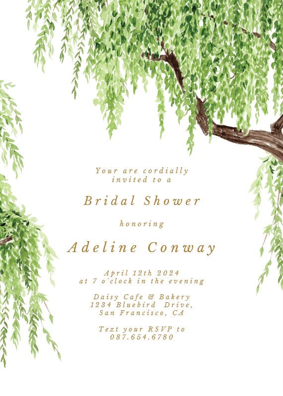 Weeping willow -  invitación para bridal shower