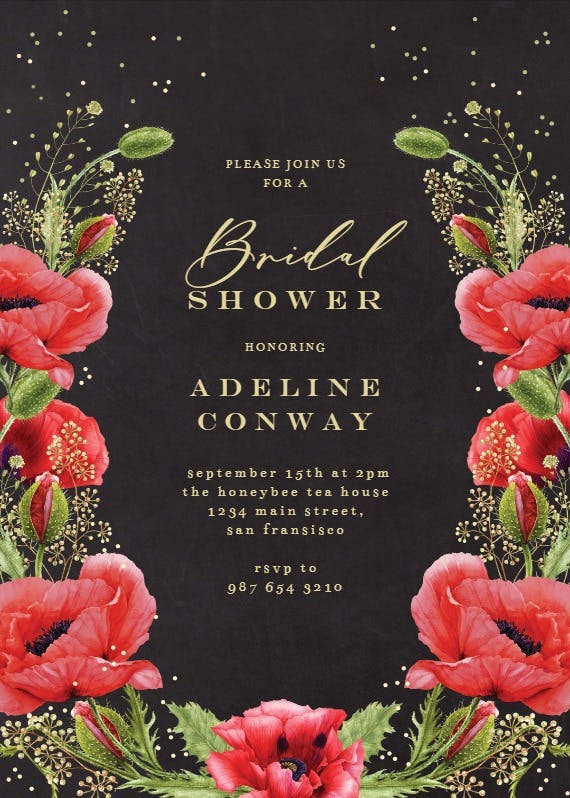 Whimsical poppies - invitación para bridal shower