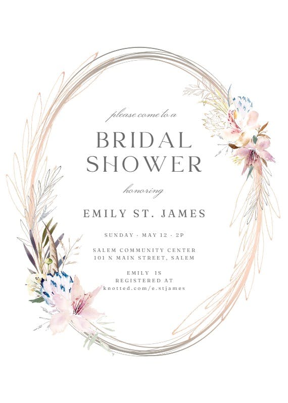Whimsical wreath - invitación para bridal shower