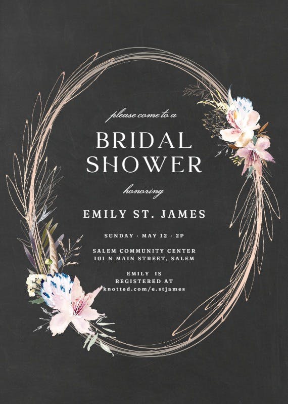 Whimsical wreath - invitación para bridal shower