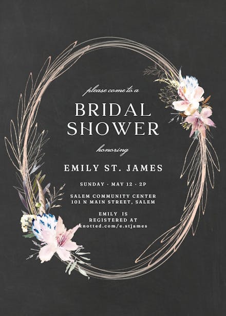 Whimsical wreath - bridal shower invitation