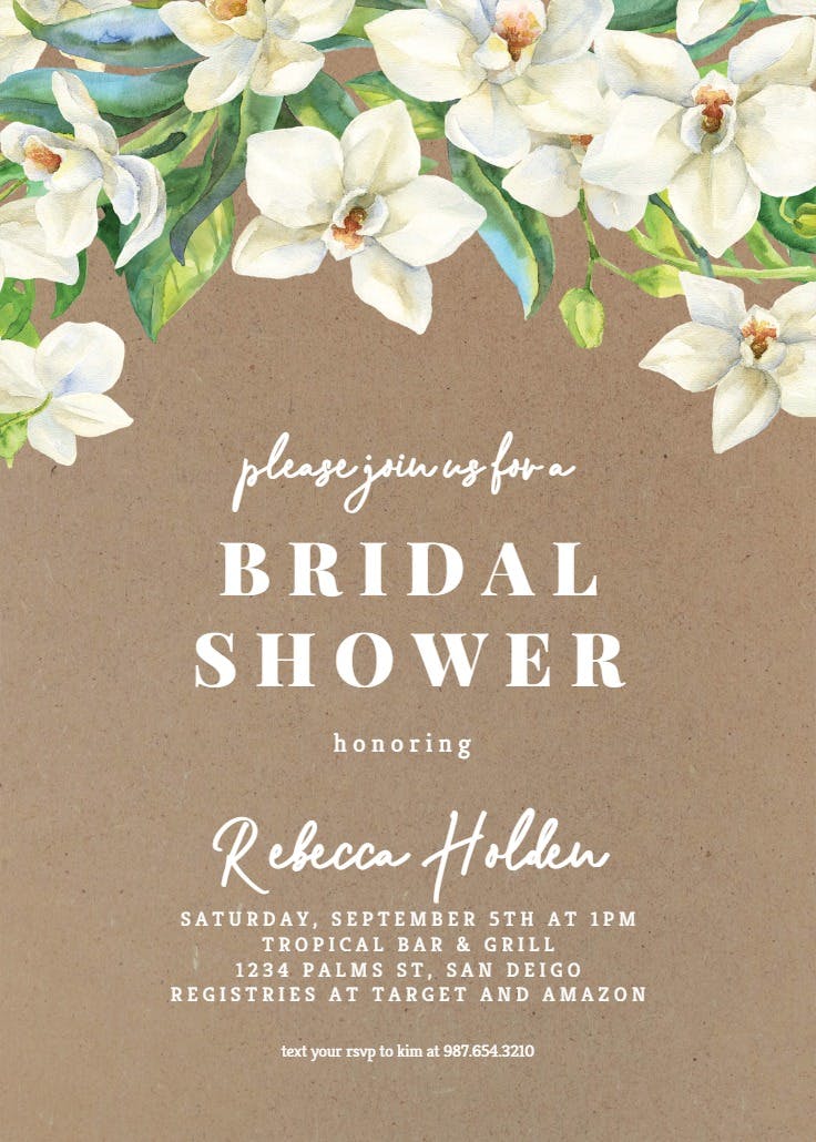 White orchids kraft - bridal shower invitation