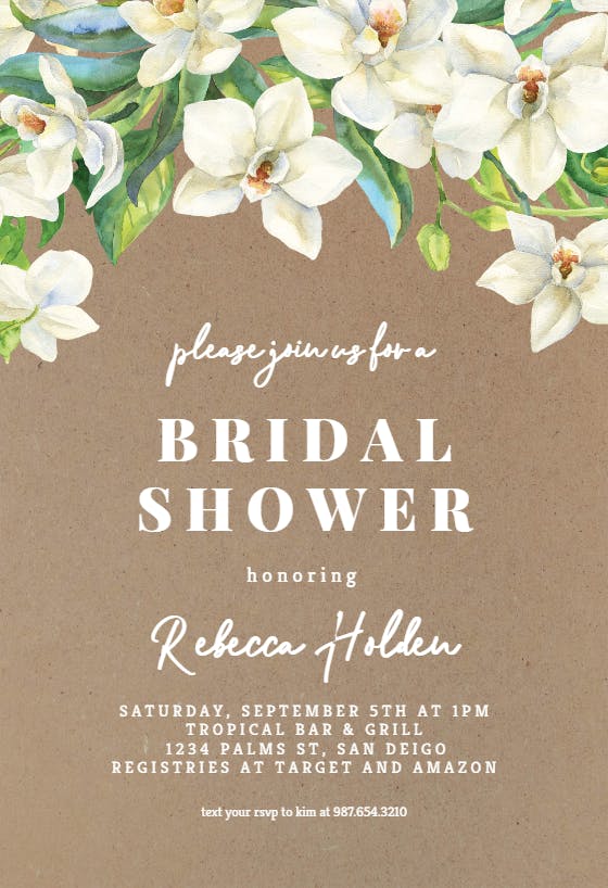 White orchids kraft -  invitación para bridal shower