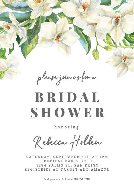 White orchids kraft - bridal shower invitation