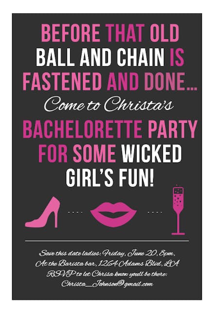 Wicked girls fun - bridal shower invitation