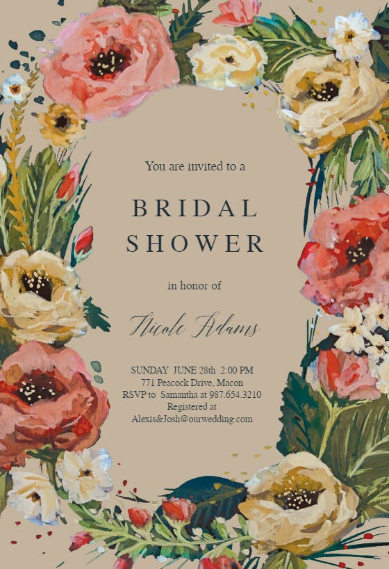 Wild roses -  invitación para bridal shower