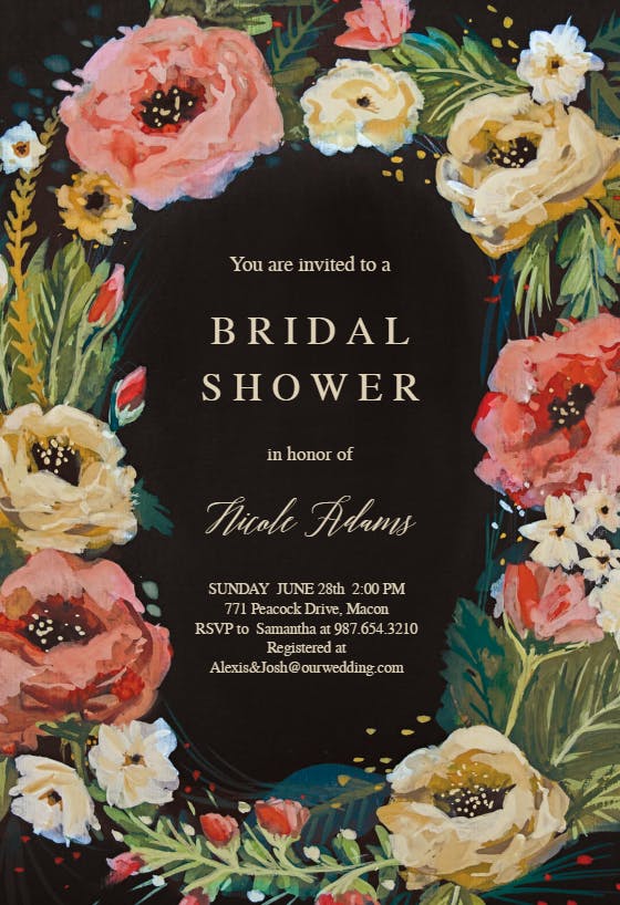 Wild roses -  invitación para bridal shower