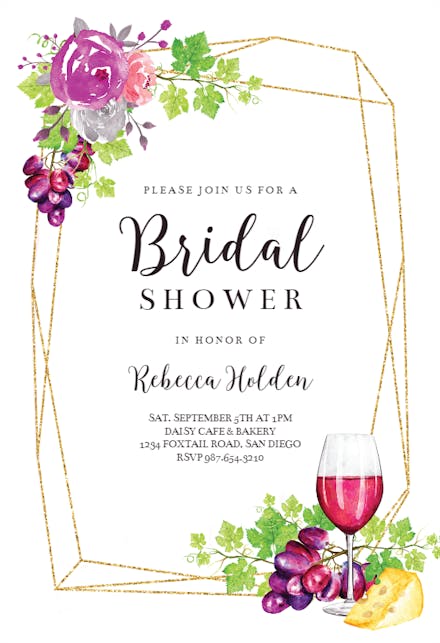 Wine and Flower Wreath - Bridal Shower Invitation