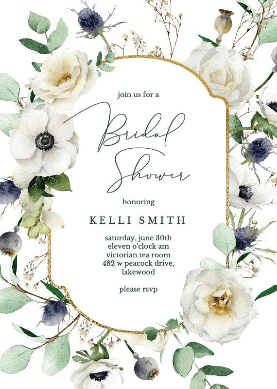 Winter florals watercolor - bridal shower invitation