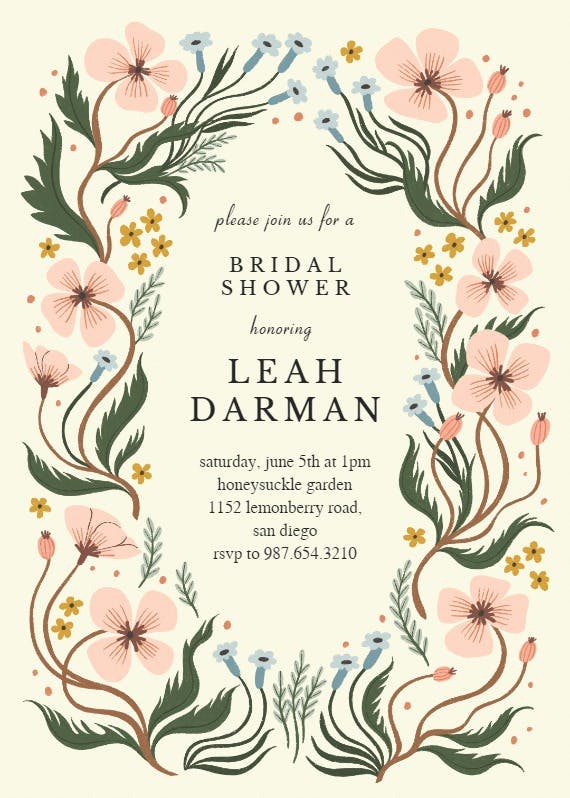Wonderland floral by meghann rader - invitación para bridal shower